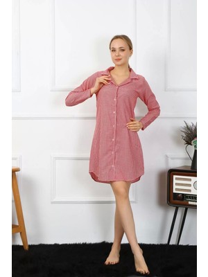 Moda Kadın Penye Uzun Kol Düğmeli Tunik Gecelik