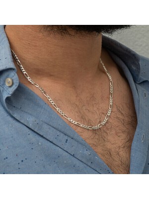 Tutaste Jewellery Figaro Zincir 6,30MM 925 Ayar Gümüş Erkek Kolye