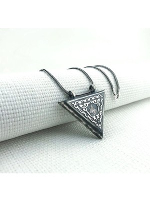 Tutaste Jewellery Osmanlı Tuğralı Üçgen Kabi Muska 925 Ayar Gümüş Erkek Kolye