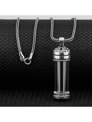 Tutaste Jewellery Açılabilir Cam Tüp Cevşen Dua Kabi 925 Ayar Gümüş Erkek Kolye