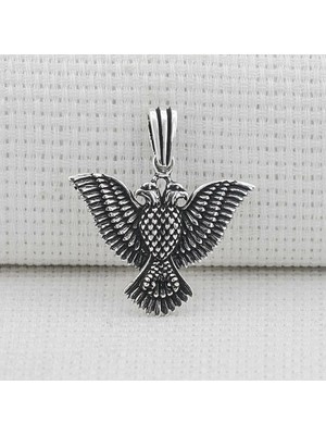 Tutaste Jewellery Çift Başlı Kartal  Türk Yazılı 925 Ayar Gümüş Erkek Kolye Ucu