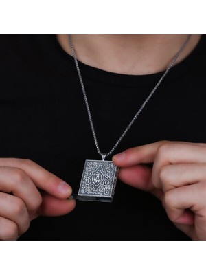 Tutaste Jewellery Içi Açıla Bilen Kare Allah Çevşen Muskalık Erkek 925 Ayar Gümüş Kolye