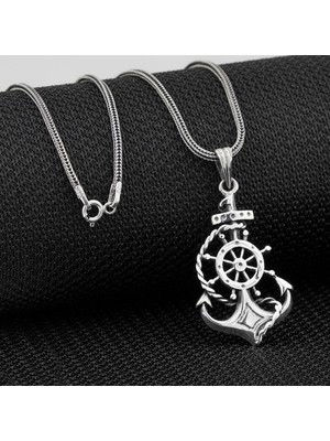 Tutaste Jewellery Denizci Çapa Dümen 925 Ayar Gümüş Erkek Kolye