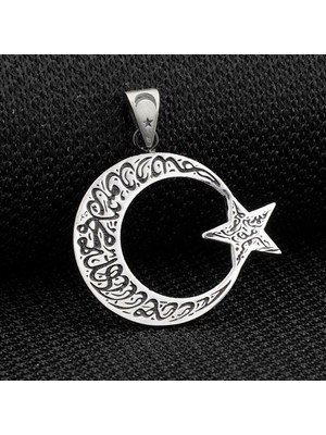 Tutaste Jewellery Ay Yıldız Deri Ipli 925 Ayar Gümüş Erkek Kolye Ucu