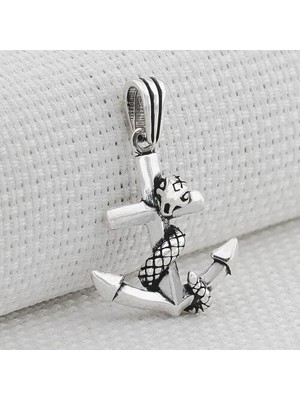 Tutaste Jewellery Yılanlı Çapa  925 Ayar Gümüş Erkek Kolye Ucu