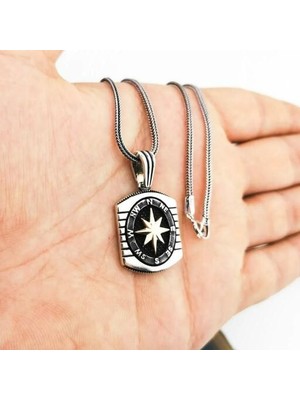 Tutaste Jewellery Özel Pusula Tasarımlı  925 Ayar Gümüş Erkek Kolye
