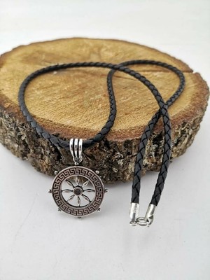 Tutaste Jewellery Gemi Dümeni Deri Ipli  925 Ayar Gümüş Erkek Kolye