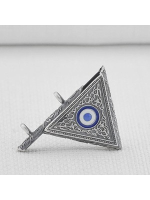 Tutaste Jewellery Nazar Boncugu Tasarımlı Üçgen Muska Kebir Dualı Cevşen 925 Ayar  Gümüş Erkek Kolye Ucu