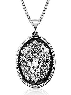 Tutaste Jewellery Aslan Kafası Motifli 925 Ayar Gümüş Erkek Kolye