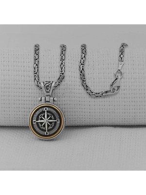 Tutaste Jewellery Kral Zincir Pusula Tasarımlı Ortası Dönen 925 Ayar Gümüş Erkek Kolyesi