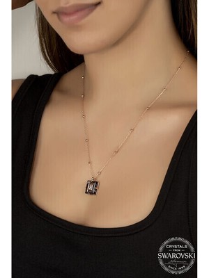Tutaste Jewellery  Crystal Taşlı Ros Top Siyah Elmas 925 Ayar Gümüş Kolye