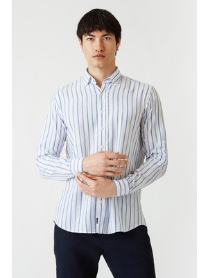 Bisse Regular Fit Mavi Çizgili Uzun Kollu Spor Erkek Gömlek GM22Y221039_C35
