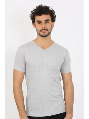 Moda Erkek V Yaka Gri Penye Atlet