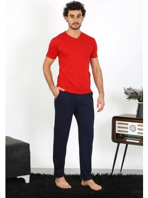 Moda Erkek Penye Kırmızı 3'lü Pijama Takımı