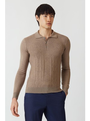 Bisse Erkek Polo Yaka Düğmeli Yün Triko Camel TR21K21202_D70