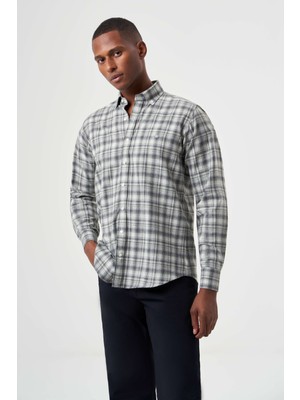 Bisse Regular Fit Flanel Ekose Desenli Yeşil Erkek Gömlek GM22K222098_D47