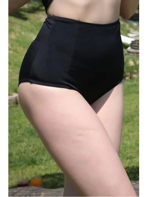 Moda Kadın Yüksek Bel Tek Alt Bikini Siyah