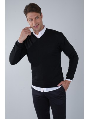 Bisse Basic V Yaka Siyah Erkek Triko TR23KNOS23212_D99