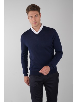 Bisse Basic V Yaka Lacivert  Erkek Triko TR23KNOS23212_D39