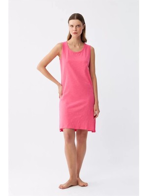 Moda Kadın Kalın Askılı Penye Gecelik Fuşya