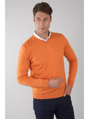 Bisse Basic V Yaka Turuncu  Erkek Triko TR23KNOS23212_D64