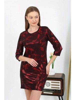 Moda Kadın Micro Kumaş Mini Parlak Elbise Kırmızı