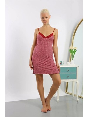 Moda Kadın Penye Desenli Ip Askılı Gecelik