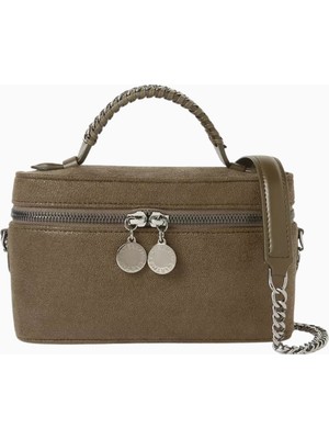 Stella Mccartney Olive Shaggy Deer Vegan Deri, Lüks Zincir Detaylı Kozmetik ve Omuz Çantası