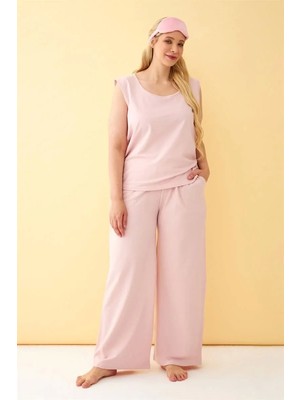 Moda Kadın Pembe Büyük Beden Penye Alt Üst Takım