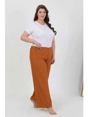 Moda Kadın Büyük Beden Bürümcük Pantolon Kremit