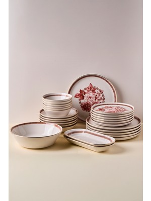 Danish Altın Yaldızlı Stoneware Yemek Takımı 27 Parça 6 Kişilik Yemek Seti