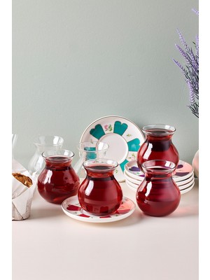 Perotti 17900 Beyoğlu 12 Parça 6 Kişilik Çay Seti Borosilikat Cam Tombik Bardak ve Porselen Çay Tabağı Takımı 210 ml
