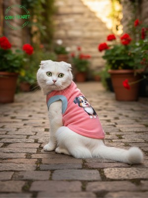 Şeker Pembe Renkli Kedi ve Köpek Kıyafeti Elbisesi Siyah Köpek Baskılı