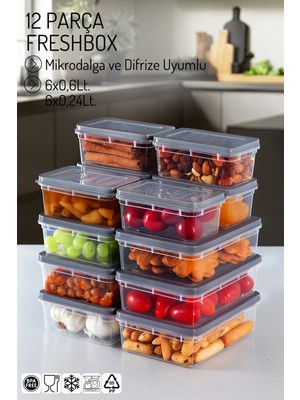 Nandy Home 12 Parçalı Mikrodalga ve Dondurucuya Uygun Plastik Saklama Kabı Seti 1 lt Kapasite