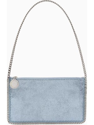 Stella Mccartney Falabella Shaggy Deer, Açık Mavi Vegan Deri Zincir Detaylı Lüks Pochette Omuz Çantası