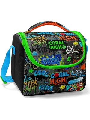 High Erkek Çocuk Siyah Yeşil Grafiti Ilkokul Okul Beslenme Çantası - Yalıtımlı