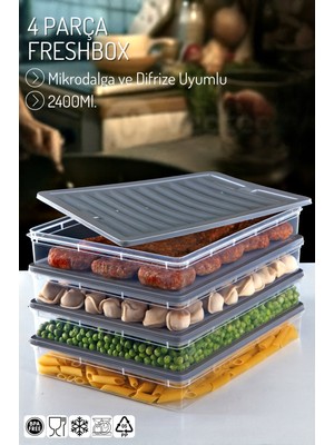 4'lü Set Freshbox Mikrodalga ve Difrize Uygun Saklama Kabı