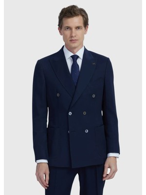 Lacivert Düz Zeroweight Slim Fit Yün Karışımlı Takım Elbise