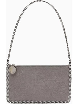 Stella Mccartney Falabella Shaggy Deer, Gri Vegan Deri Zincir Detaylı Lüks Pochette Omuz Çantası