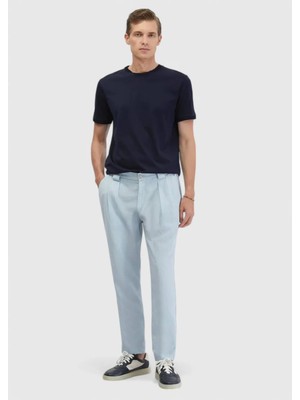 Açık Mavi Düz Dokuma Jogging Fit Casual Pamuk Karışımlı Pantolon