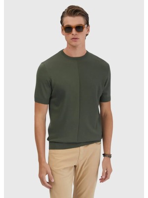 Haki Bisiklet Yaka Jakarlı Triko
