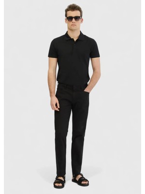 Siyah Düz Dokuma Regular Fit Casual Pamuk Karışımlı Pantolon