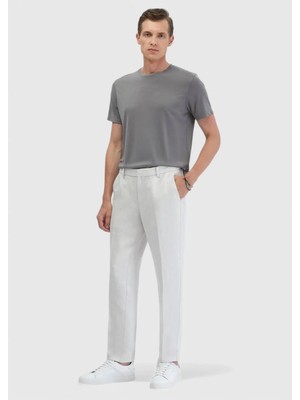 Kum Düz Dokuma Jogging Fit Casual Keten Karışımlı Pantolon