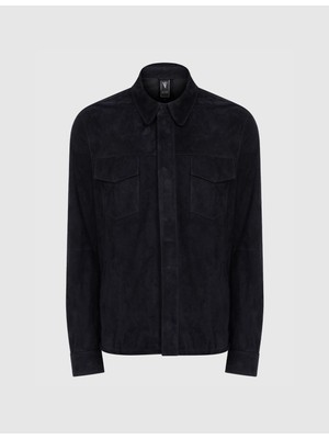 Wesley Hakiki Süet Deri Erkek Lacivert Ceket