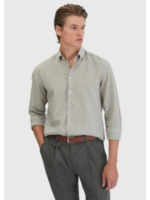 Gri Düz Casual Fit Dokuma Casual Pamuk Karışımlı Gömlek