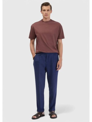 Ramsey İndigo Çizgili Dokuma Carrot Fit Casual %100 Keten Pantolon