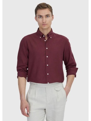 Nar Çiçeği Düz Casual Fit Dokuma Casual Pamuk Karışımlı Gömlek