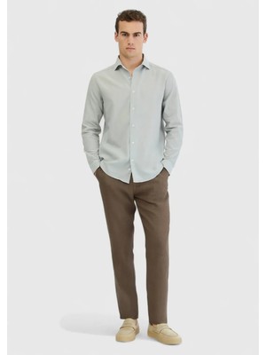 Gri Düz Casual Fit Dokuma Casual %100 Pamuk Gömlek