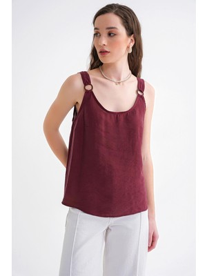 4666 Kadın Toka Detaylı Modal Bluz Bordo