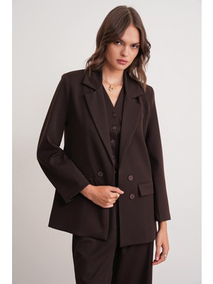 4745 Kadın Oversize Blazer Ceket Kahve